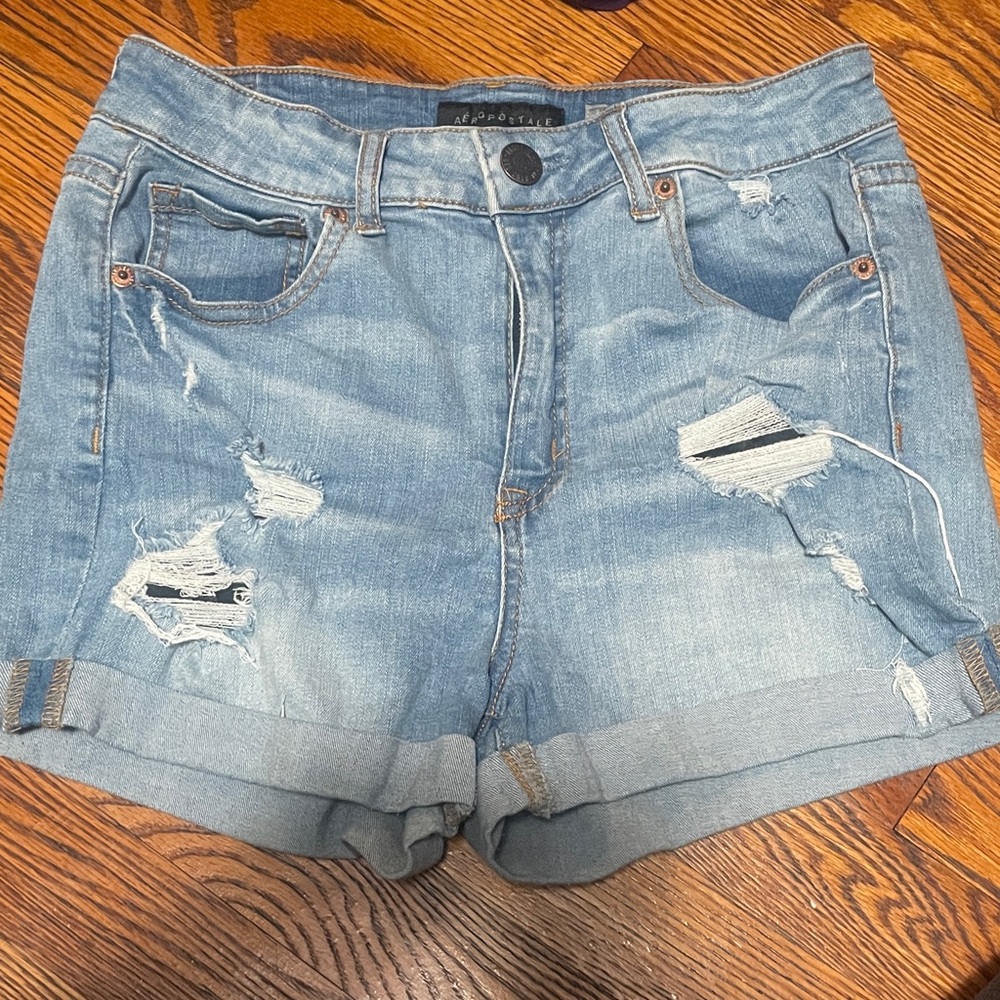 Aeropostale Light Blue Distressed Jean Shorts